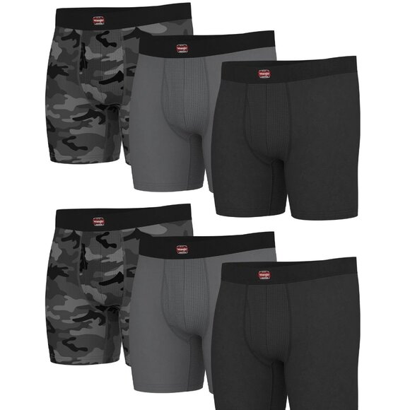 NWT Wrangler Workwear Men’s 6" Performance Boxer Briefs – 6-Pack Grey/Black - Picture 1 of 5